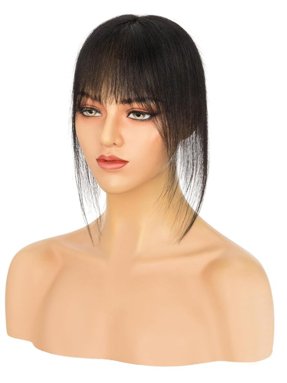 NEW SEGOHAIR Human Hair Topper Wispy Bangs Hand Tied Pieces 1B Natural Black Wig